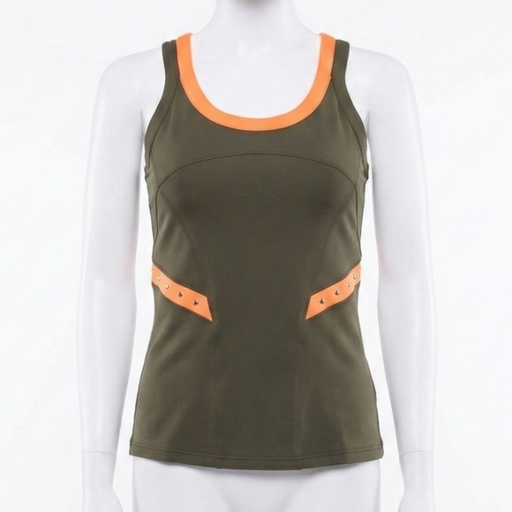 Bolle Tuscan Sun Tennis Tank Top Olive Green Orange Studded Activewear Top Sz M